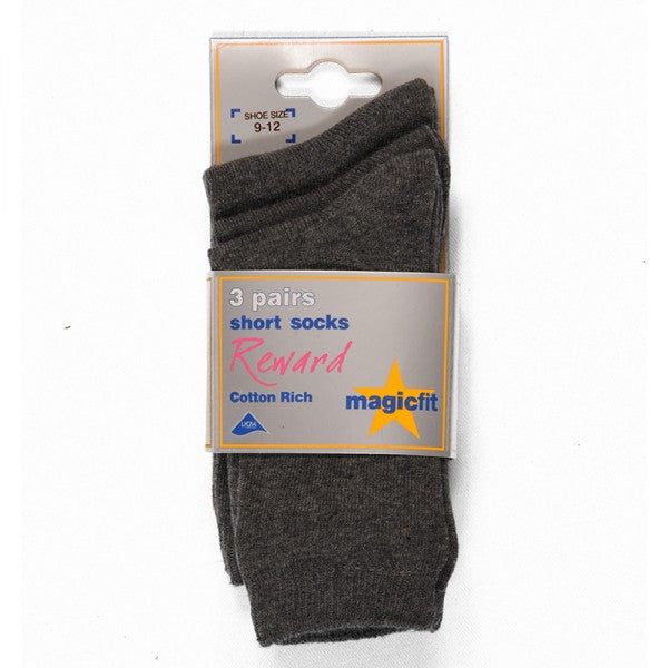Grey Ankle Socks (Pack of 3)